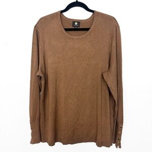 JM Collection Brown Sweater Gold Button Cuff Soft Knit Rayon Nylon Blend XXL